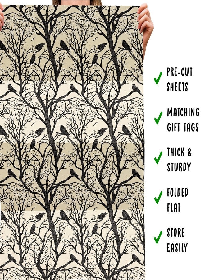 CENTRAL 23 Birthday Wrapping Paper For Men Women - 6 Sheets Of Gift Wrap - Crows On Trees - Forest - Gothic - Fall Wrapping Paper - Halloween - Comes With Stickers - Recyclable - Image 5